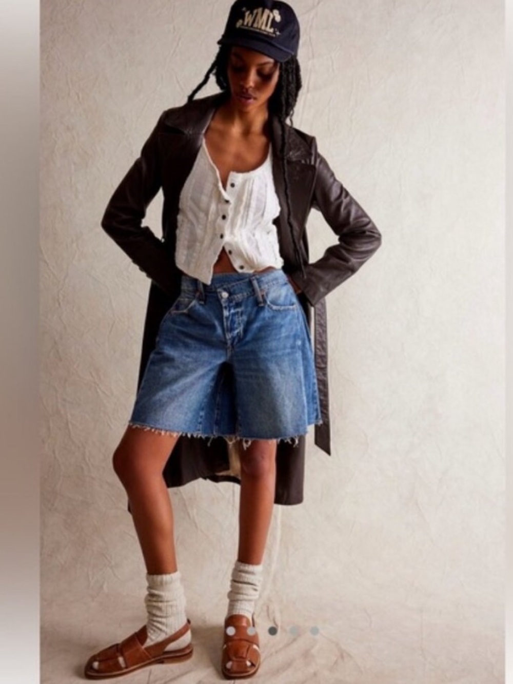 Free People Boomerang Long Denim Shorts Size 24 NWT